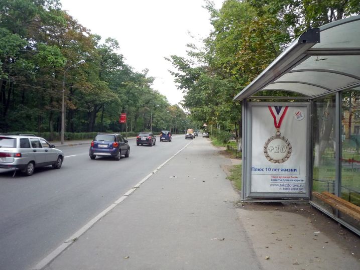 Фотография рекламного носителя, тип: Остановка 1.8x1.2, адрес: Новороссийская ул., д.28, Санкт-Петербург, Россия. Сторона А №129850