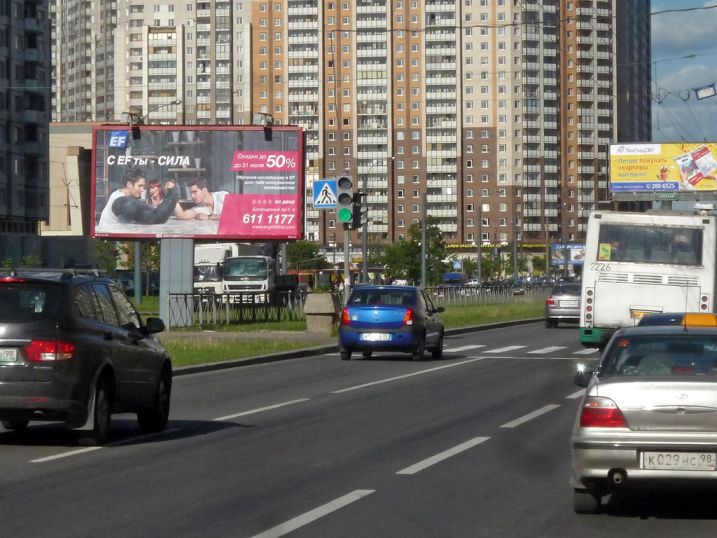 Фотография рекламного носителя, тип: Билборд 3x6, адрес: Богатырский пр-т., д.5, корп.1, Санкт-Петербург, Россия. Сторона Б1 №129345
