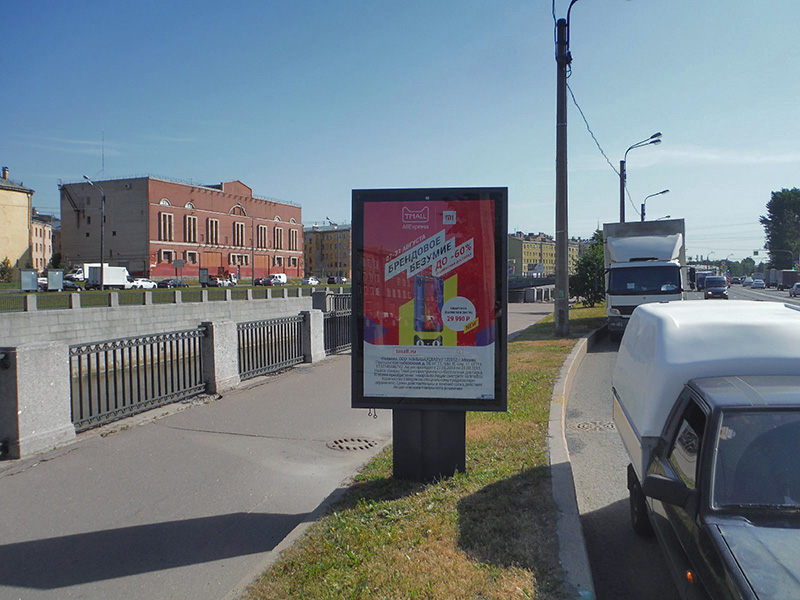 Фотография рекламного носителя, тип: Ситиформат 1.8x1.2, адрес: Обводного канала наб., д.60, поз.1, Санкт-Петербург, Россия. Сторона В №165807