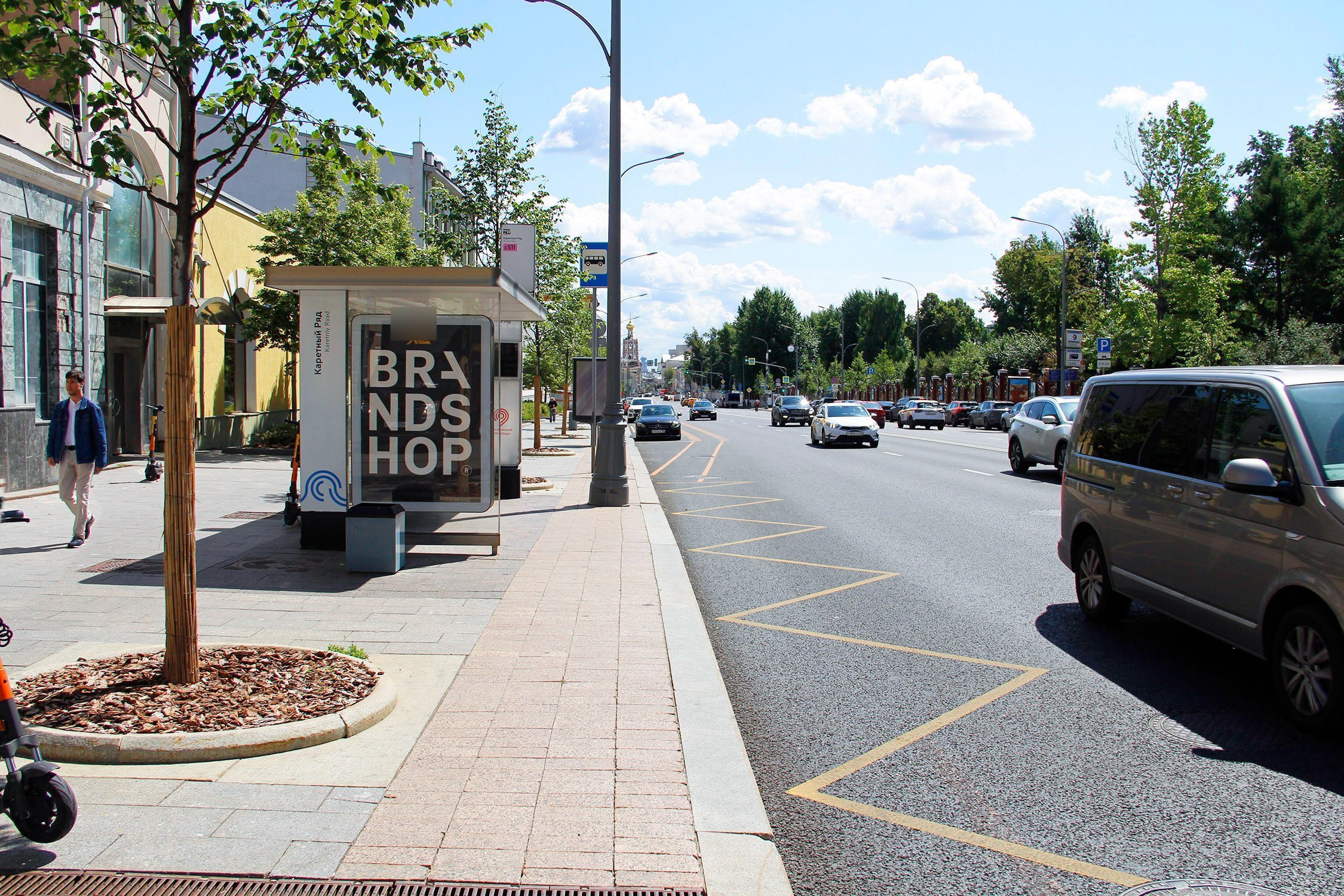 Фотография рекламного носителя, тип: Остановка 1.8x1.2, адрес: Каретный Ряд ул., д.8, Москва, Россия. Сторона Б №556595