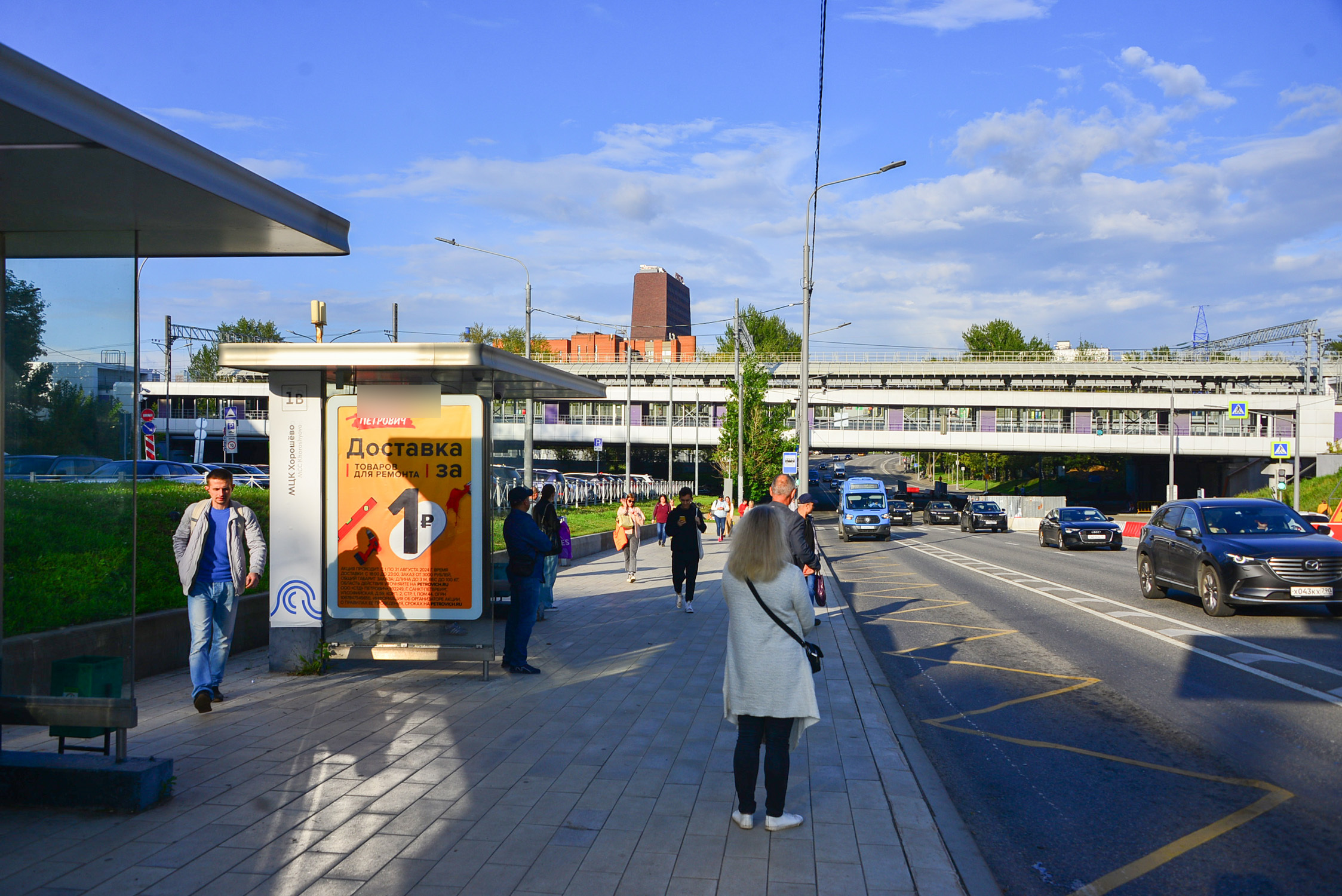 Фотография рекламного носителя, тип: Остановка 1.8x1.2, адрес: Маршала Жукова пр-т., д.2, поз.1, Москва, Россия. Сторона Б №929476