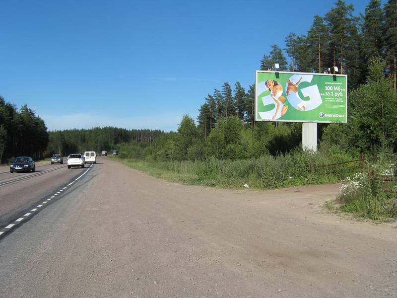 Фотография рекламного носителя, тип: Билборд 3x6, адрес: Трасса СКАНДИНАВИЯ, 81 200м, Санкт-Петербург, Россия. Сторона А №131602
