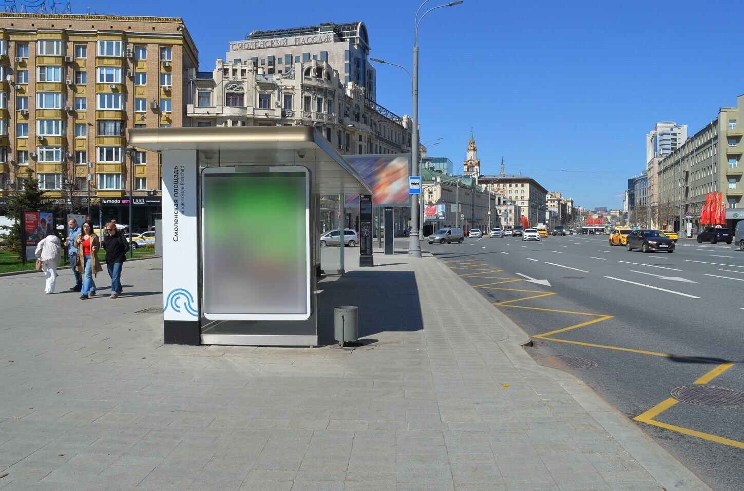 Фотография рекламного носителя, тип: Остановка 1.8x1.2, адрес: Смоленская-Сенная пл., д.32-34, Москва, Россия. Сторона Б1 №576549