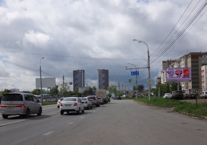 Фотография рекламного носителя, тип: Билборд 3x6, адрес: Чугуевского ул. Х Пушкинская ул., поз.1, Ижевск, Республика Удмуртия, Россия. Сторона А1 №240121