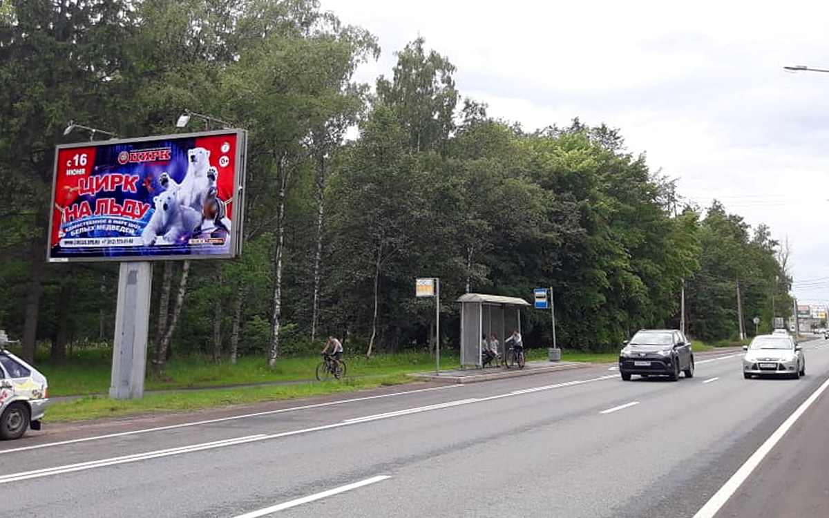Фотография рекламного носителя, тип: Билборд 3x6, адрес: Приморское ш., Полянская дор., установка № 2, Санкт-Петербург, Россия. Сторона B №171691