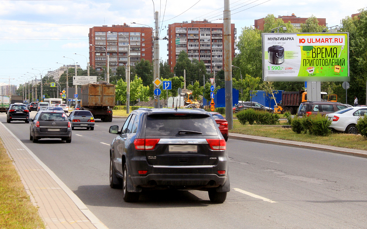 Фотография рекламного носителя, тип: Билборд 3x6, адрес: Суздальский пр-т., д.77, корп.2, Санкт-Петербург, Россия. Сторона A №171990