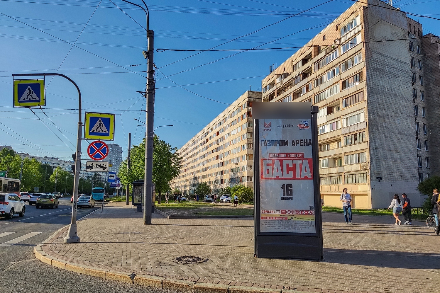 Фотография рекламного носителя, тип: Пиллар 3x1.4, адрес: Наличная ул. Х Нахимова ул., д.1, Санкт-Петербург, Россия. Сторона А №687651