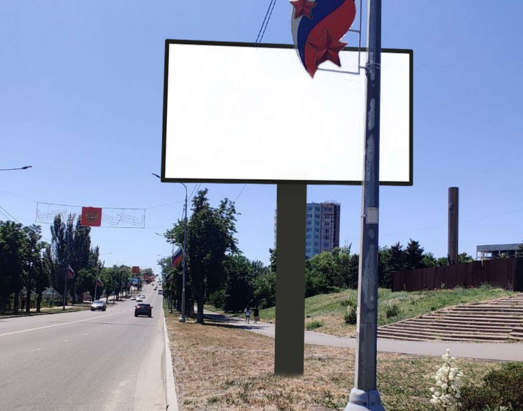 Фотография рекламного носителя, тип: Билборд 3x6, адрес: пр. Нахимова со стороны дома 172, Мариуполь, Донецкая область, Россия. Сторона А1 №1372529