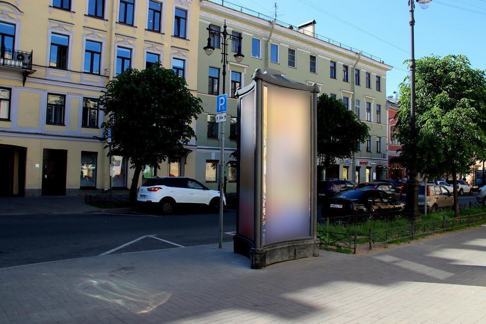 Фотография рекламного носителя, тип: Пиллар 3x1.4, адрес: Маяковского ул., д.33 Х Саперный пер., Санкт-Петербург, Россия. Сторона С №144320