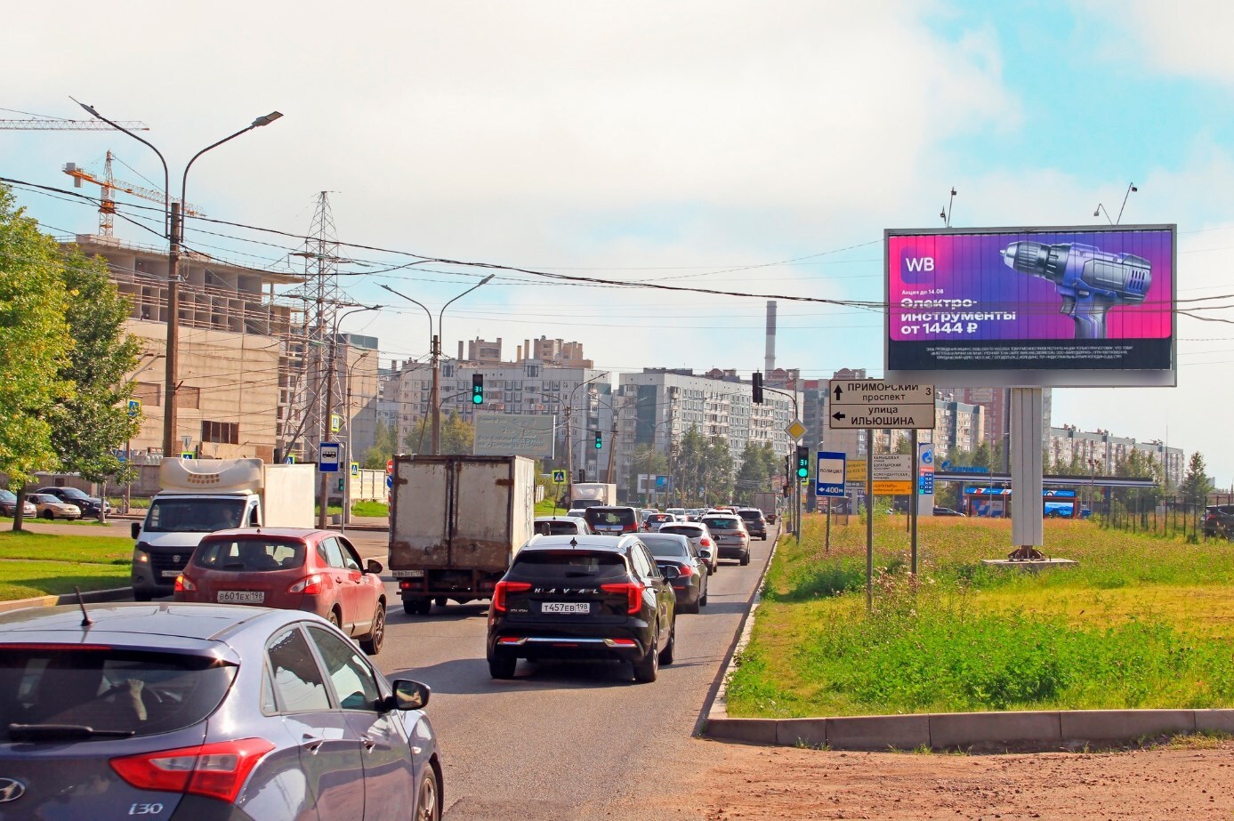 Фотография рекламного носителя, тип: Билборд 3x6, адрес: Планерная ул., д.38 X Ильюшина ул., Санкт-Петербург, Россия. Сторона А №1326354