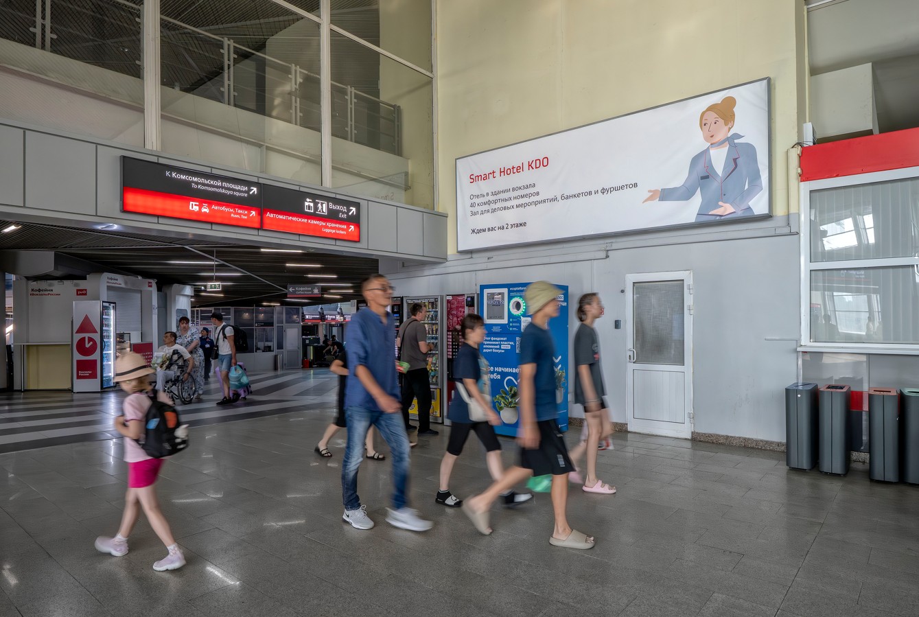 Фотография рекламного носителя, тип: Лайтбокс, адрес: ЖД вокзал «Самара», Комсомольская пл., д.1, Самара, Самарская область, Россия. Сторона/вариант А №991110