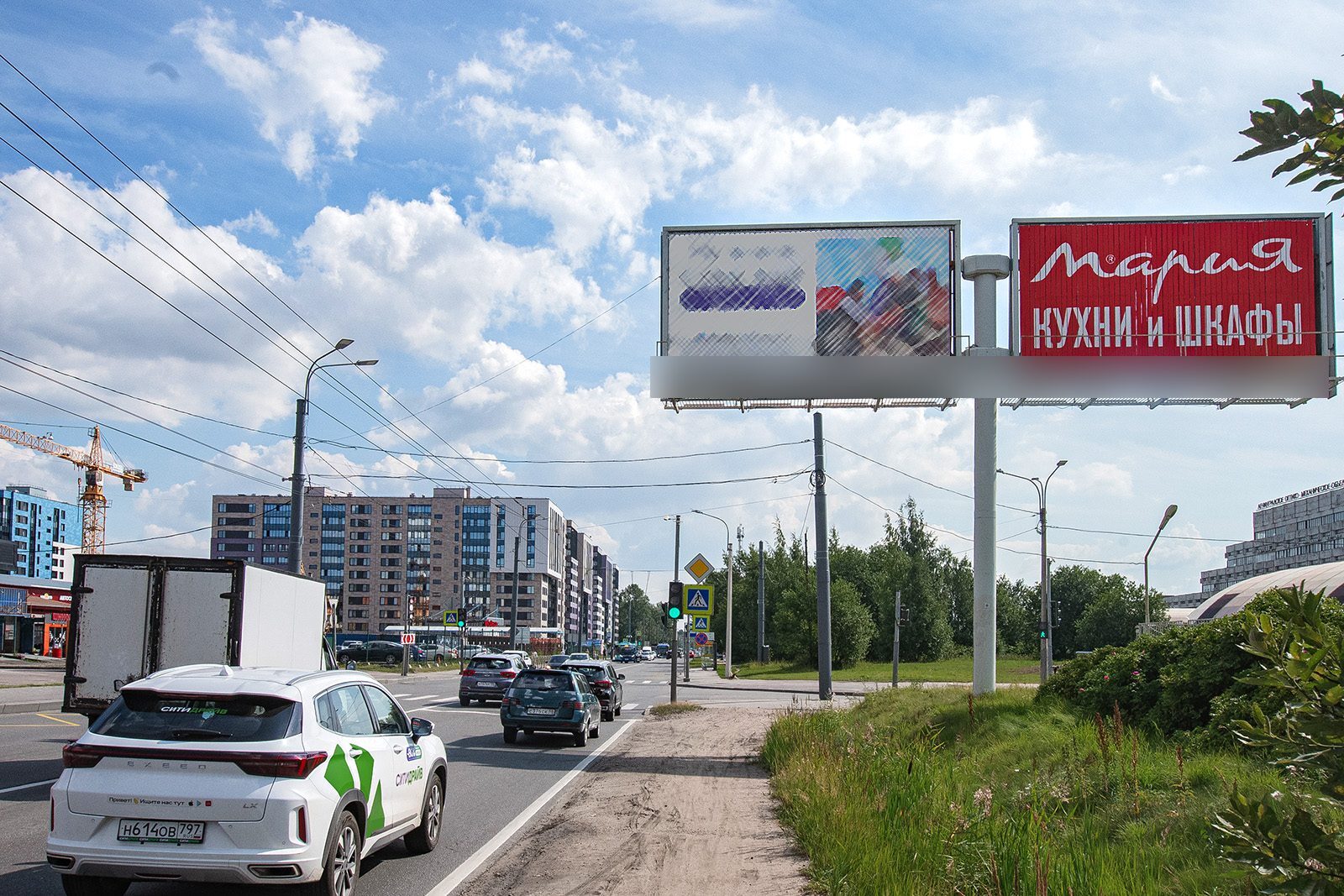 Фотография рекламного носителя, тип: Билборд 3x6, адрес: Торфяная дорога, д.21 Х Ситцевая ул., Санкт-Петербург, Россия. Сторона A21-A23 №170390