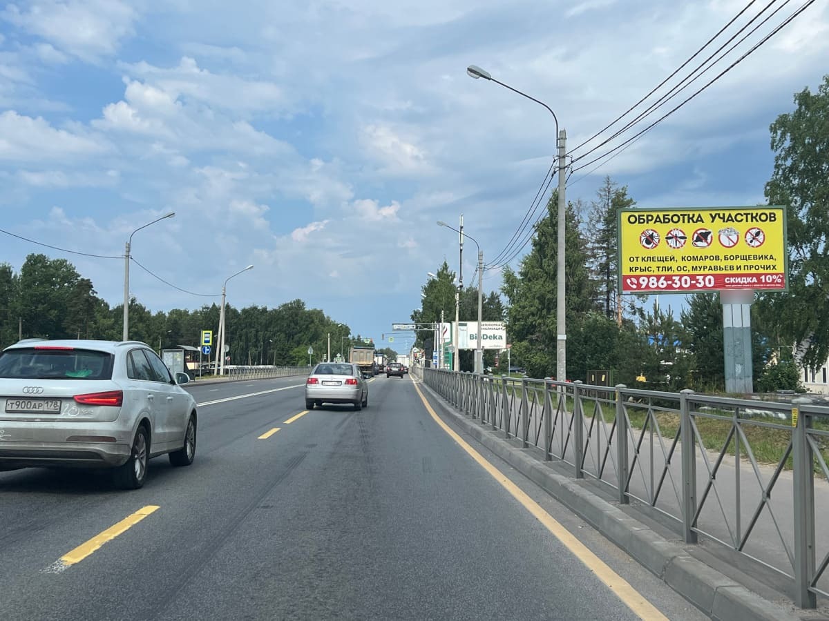 Фотография рекламного носителя, тип: Билборд 3x6, адрес: Выборгское ш., 26 520м, Сертолово, Ленинградская область, Россия. Сторона А №166590