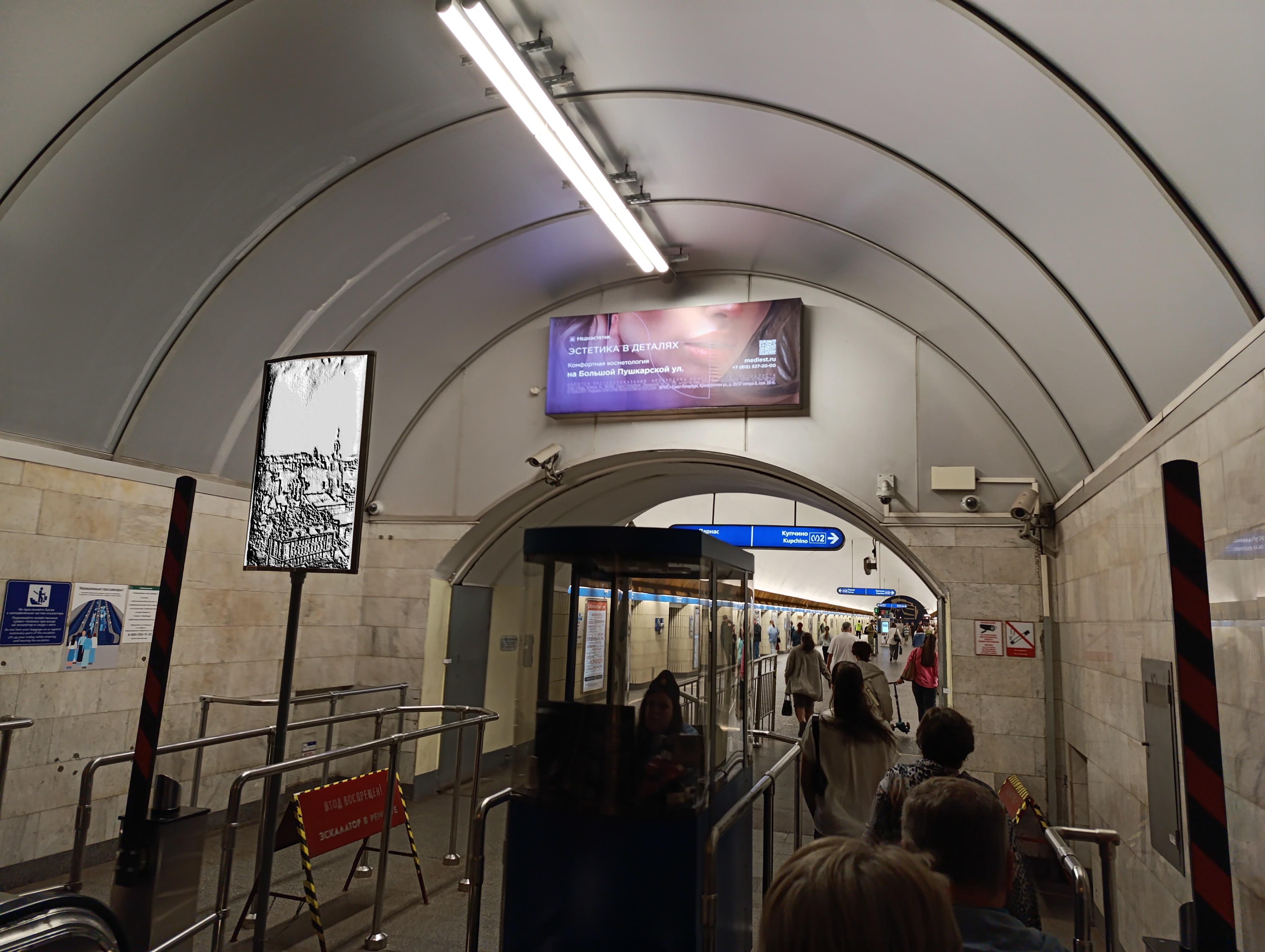 Фотография рекламного носителя, тип: Лайтбокс, адрес: Станция метро «Петроградская», линия Московско-Петроградская, Санкт-Петербург, Россия. Сторона/вариант А №1384184