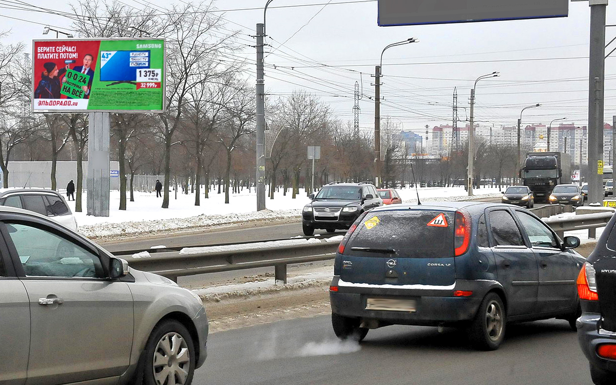 Фотография рекламного носителя, тип: Билборд 3x6, адрес: Косыгина пр-т.,д.4, установка № 2, Санкт-Петербург, Россия. Сторона B №171182