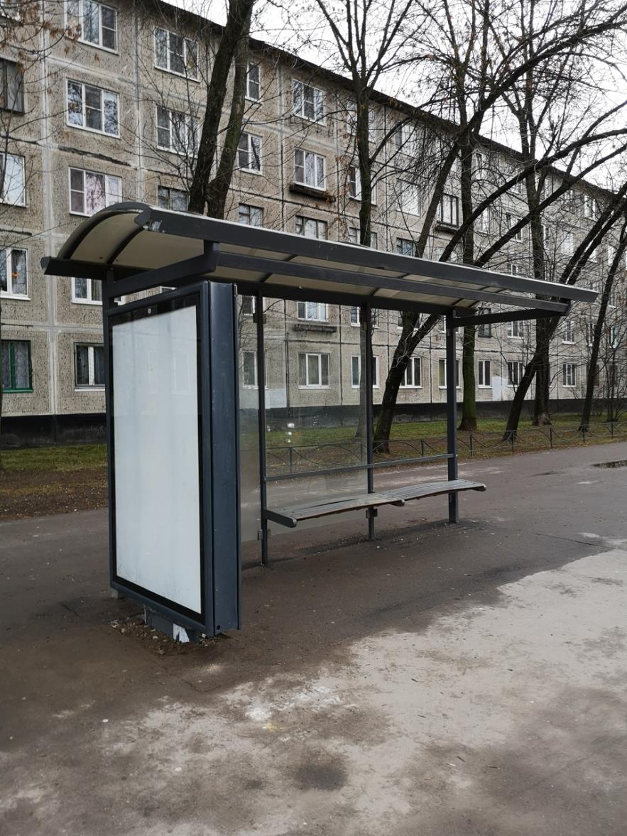 Фотография рекламного носителя, тип: Остановка 1.8x1.2, адрес: Дальневосточный пр-т., д.62, корп.1 Х Народная ул., Санкт-Петербург, Россия. Сторона Б №130485