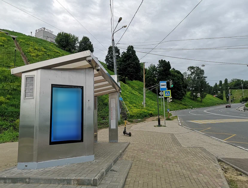 Фотография рекламного носителя, тип: Остановка, адрес: Похвалинский съезд, ост. Благовещенская пл., Нижний Новгород, Нижегородская область, Россия. Сторона B1-В10 №872298