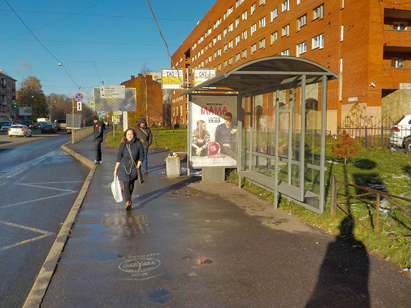 Фотография рекламного носителя, тип: Остановка 1.8x1.2, адрес: Энгельса пр-т., д.59, Санкт-Петербург, Россия. Сторона А №164547