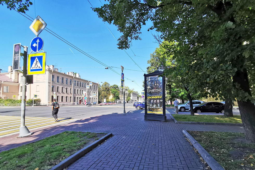 Фотография рекламного носителя, тип: Пиллар 3x1.4, адрес: Измайловский пр-т., д.12 Х 5-ая Красноармейская ул., Санкт-Петербург, Россия. Сторона А №144144