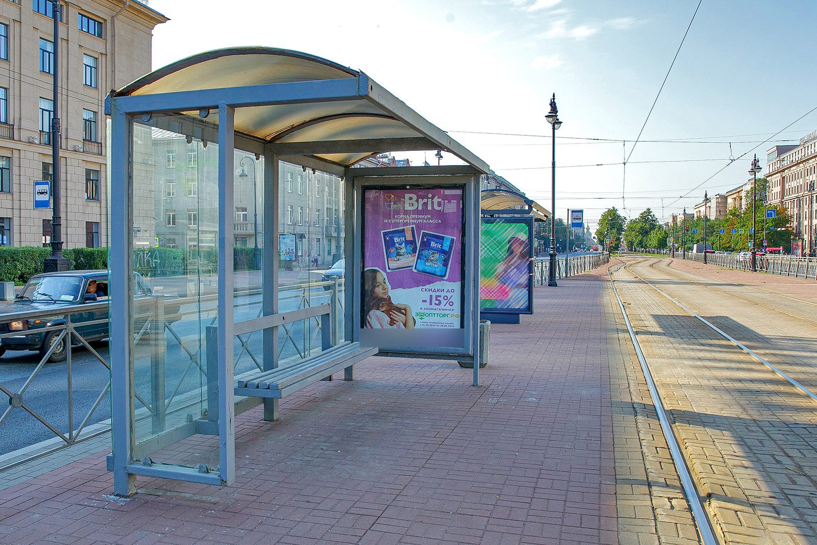 Фотография рекламного носителя, тип: Остановка 1.8x1.2, адрес: Московский пр-т., д.139, поз.2, Санкт-Петербург, Россия. Сторона В №165278