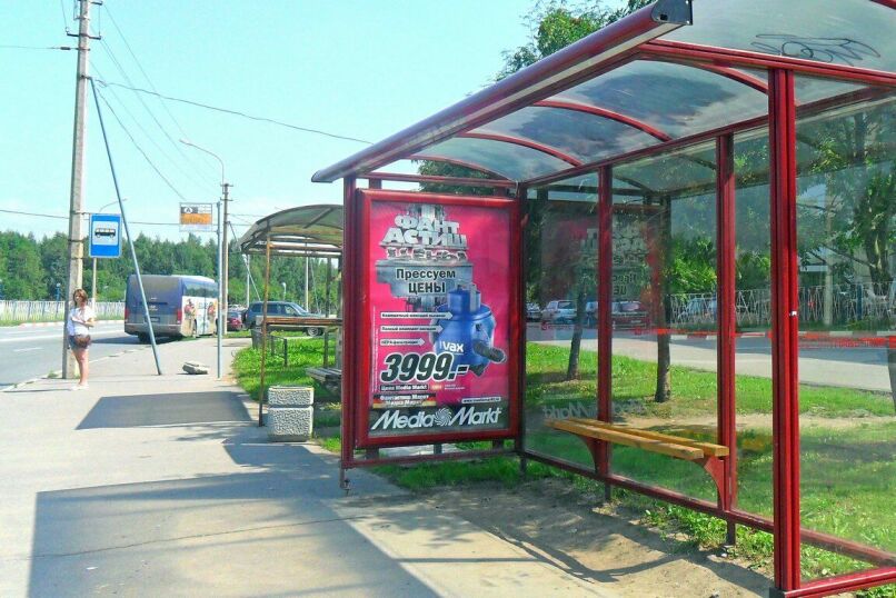 Фотография рекламного носителя, тип: Остановка 1.8x1.2, адрес: Камышовая ул., д.54, корп.1, Санкт-Петербург, Россия. Сторона А №130756