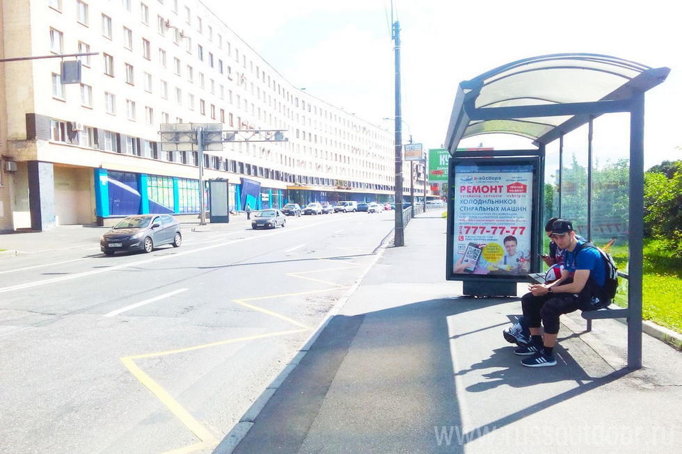 Фотография рекламного носителя, тип: Остановка 1.8x1.2, адрес: Красногвардейская пл., д.5 Х Шаумяна пр-т., Санкт-Петербург, Россия. Сторона А №138768