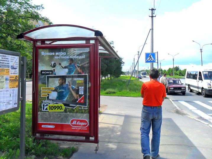 Фотография рекламного носителя, тип: Остановка 1.8x1.2, адрес: Камышовая ул., д.54, корп.1, Санкт-Петербург, Россия. Сторона Б №130757