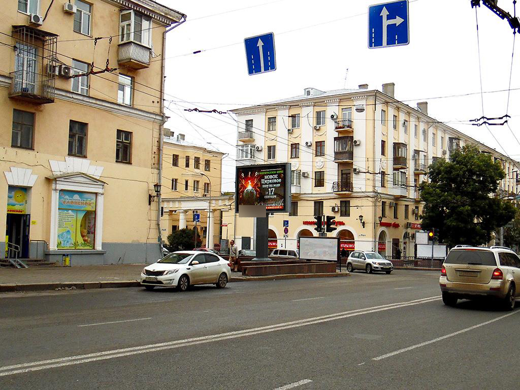 Фотография рекламного носителя, тип: Ситиборд 2.7x3.7, адрес: Комсомольская ул. Х Мира ул., Волгоград, Волгоградская область, Россия. Сторона Б1-Б5 №83200