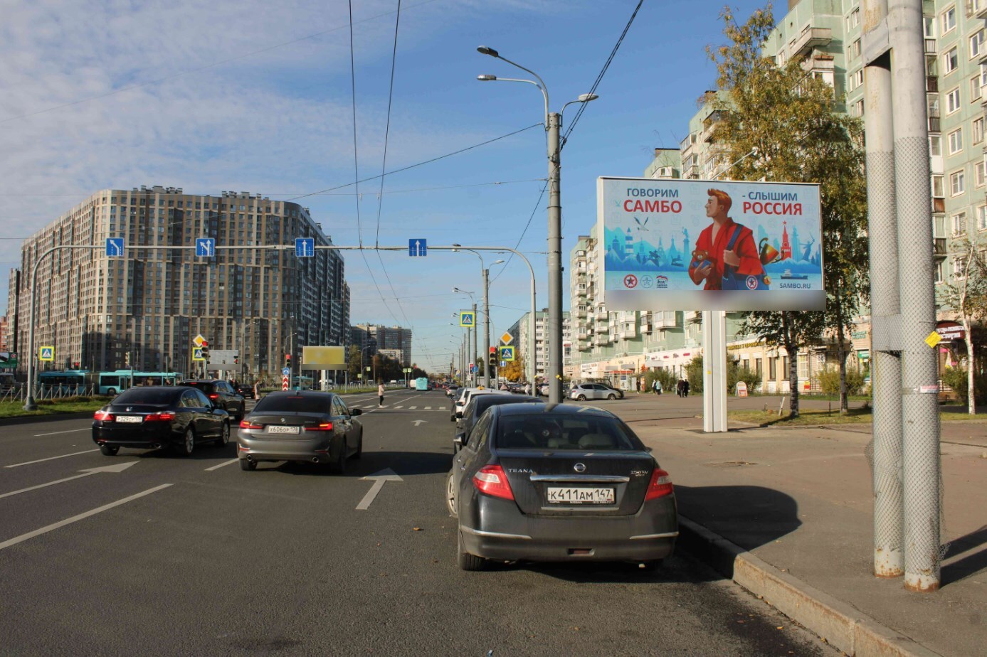 Фотография рекламного носителя, тип: Билборд 3x6, адрес: Просвещения пр-т., д.32, корп.1, Санкт-Петербург, Россия. Сторона А1 №120565