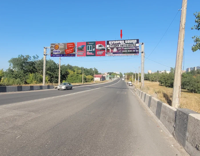 Фотография рекламного носителя, тип: Мультиборд, адрес: Петровского ул., перед мостом, Донецк, Донецкая область, Россия. Сторона В3 №1327439