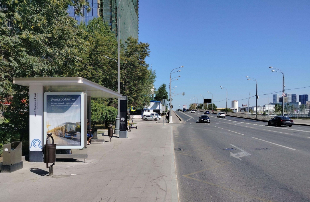 Фотография рекламного носителя, тип: Остановка 1.8x1.2, адрес: Шереметьевская ул. / ост."6-й проезд Марьиной рощи" , в центр, Москва, Россия. Сторона Б №1369047