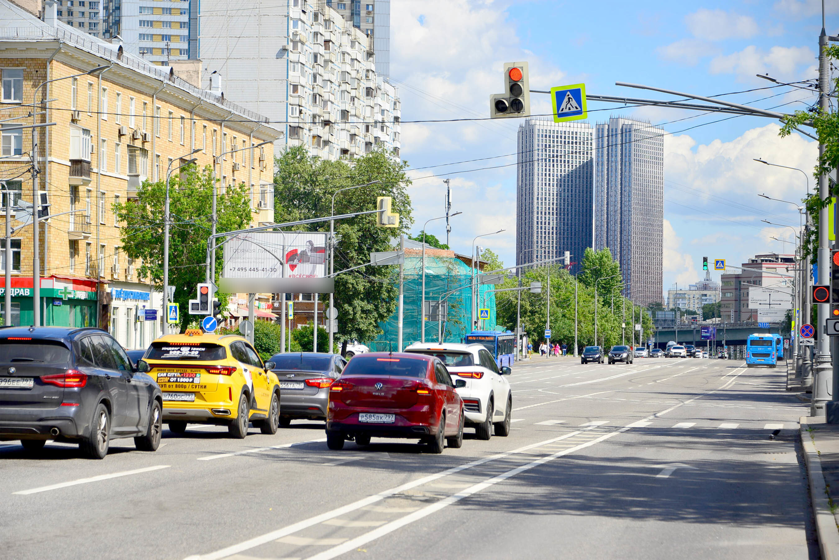 Фотография рекламного носителя, тип: Билборд 3x6, адрес: Хорошевское ш., д.34, Москва, Россия. Сторона B1-B3 №789366