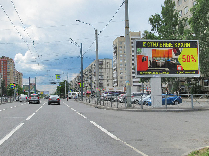Фотография рекламного носителя, тип: Билборд 3x6, адрес: Светлановский пр-т., д.66 Х Просвещения пр-т., Санкт-Петербург, Россия. Сторона А №164754