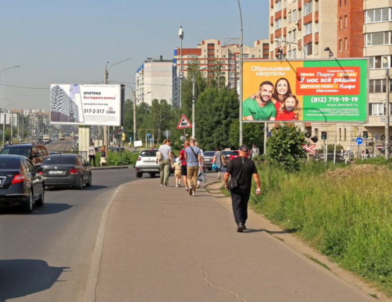 Фотография рекламного носителя, тип: Билборд 3x6, адрес: Ленинградская ул., за ж/д переездом слева, Кудрово, Ленинградская область, Россия. Сторона А №1348738