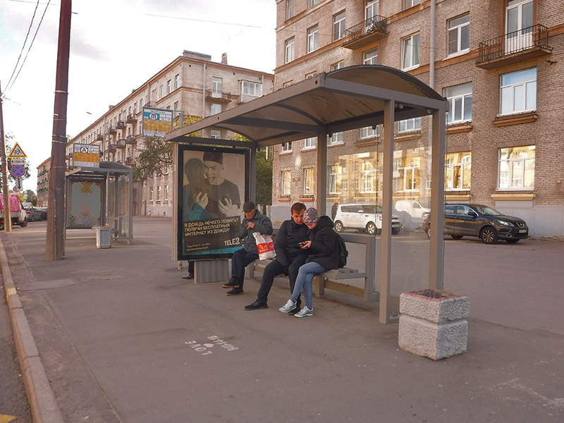 Фотография рекламного носителя, тип: Остановка 1.8x1.2, адрес: Наличная ул., д.22, поз.1, Санкт-Петербург, Россия. Сторона А №164235