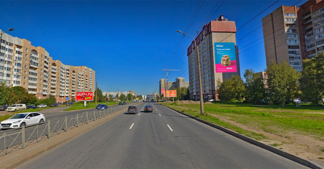 Фотография рекламного носителя, тип: Медиафасад, адрес: Большевиков пр-т., д.38, корп.5, Санкт-Петербург, Россия. Сторона А15 №1382457