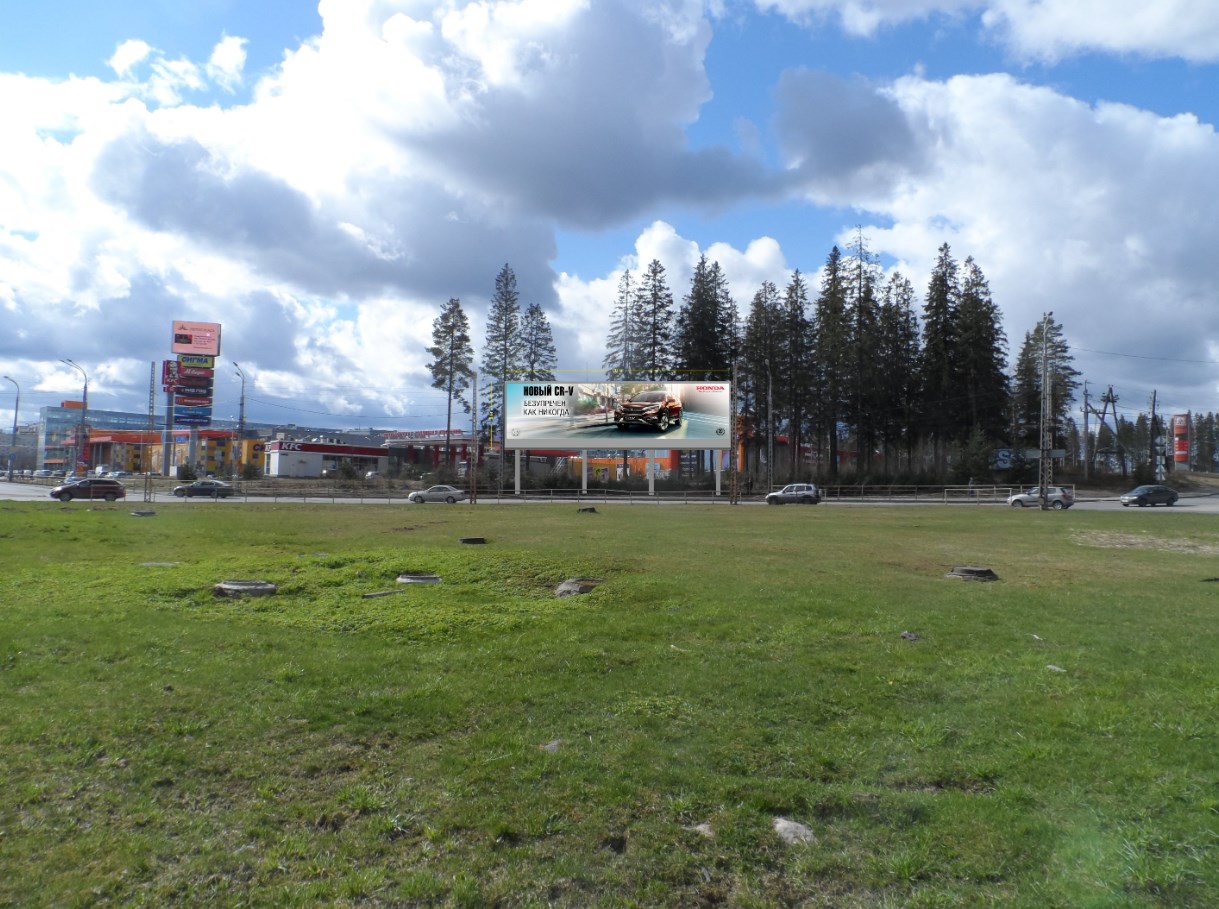 Фотография рекламного носителя, тип: Нестандартный суперсайт, адрес: Лесной пр-т. X Университетская ул., Петрозаводск, Республика Карелия, Россия. Сторона A1-A10 №1060021