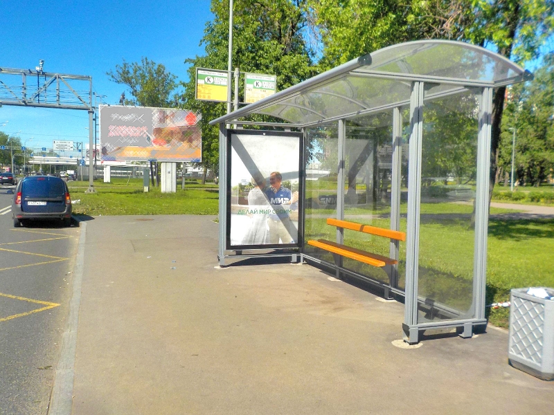 Фотография рекламного носителя, тип: Остановка 1.8x1.2, адрес: Пулковское ш., д.20, Санкт-Петербург, Россия. Сторона А №165295