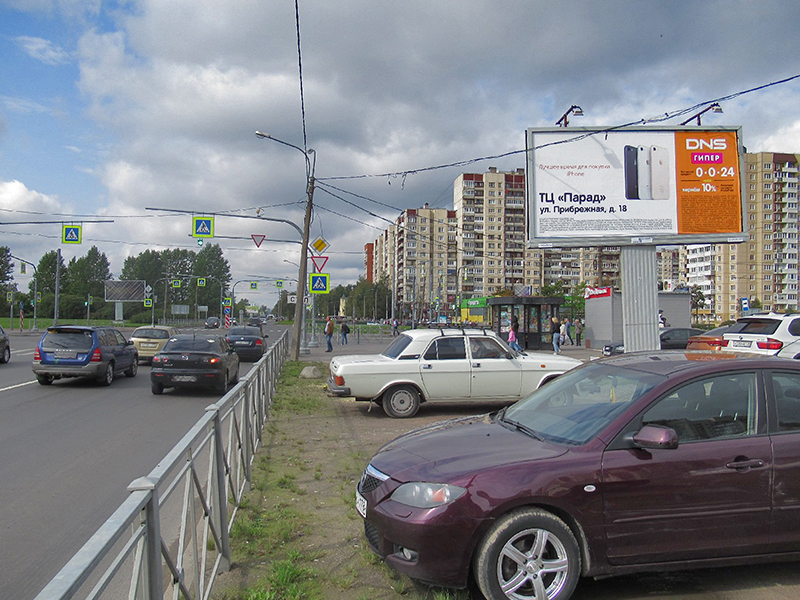 Фотография рекламного носителя, тип: Билборд 3x6, адрес: Караваевская ул., д.24, корп.1 Х Прибрежная ул., Санкт-Петербург, Россия. Сторона A №169063