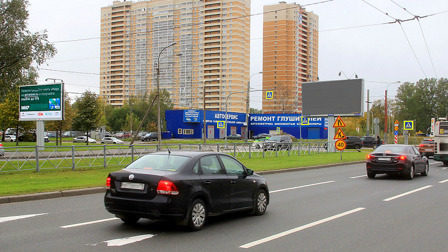 Фотография рекламного носителя, тип: Билборд 3x6, адрес: Богатырский пр-т. Х Байконурская ул., д.5, корп.1, Санкт-Петербург, Россия. Сторона B №170664