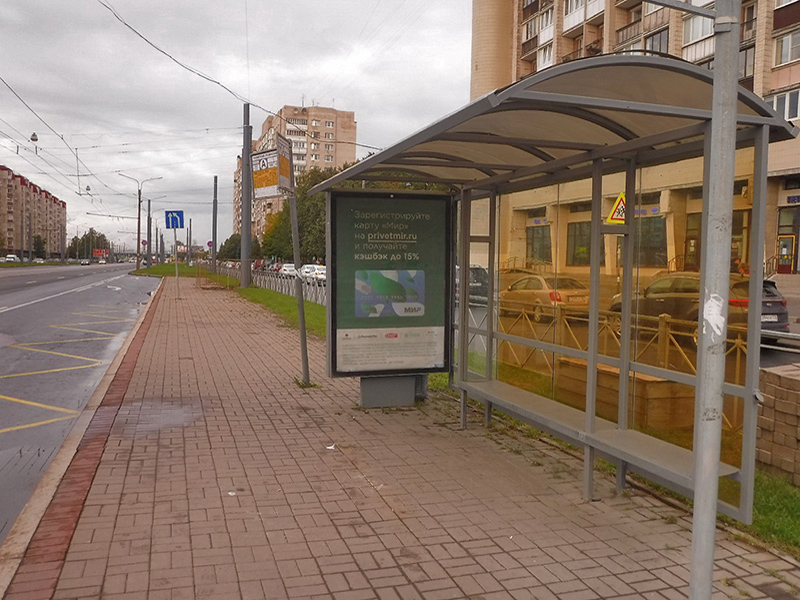 Фотография рекламного носителя, тип: Остановка 1.8x1.2, адрес: Наличная ул., д.51, Санкт-Петербург, Россия. Сторона А №164263