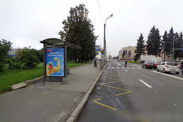 Фотография рекламного носителя, тип: Остановка 1.8x1.2, адрес: Красногвардейская пл., д.5 Х Шаумяна пр-т., Санкт-Петербург, Россия. Сторона Б №138769