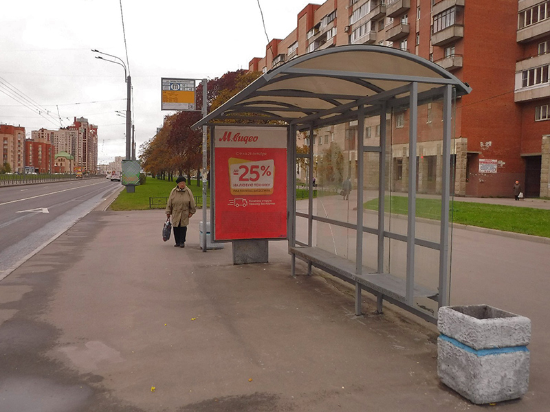 Фотография рекламного носителя, тип: Остановка 1.8x1.2, адрес: Ленинский пр-т., д.118 X Зины Портновой ул., Санкт-Петербург, Россия. Сторона А №164823