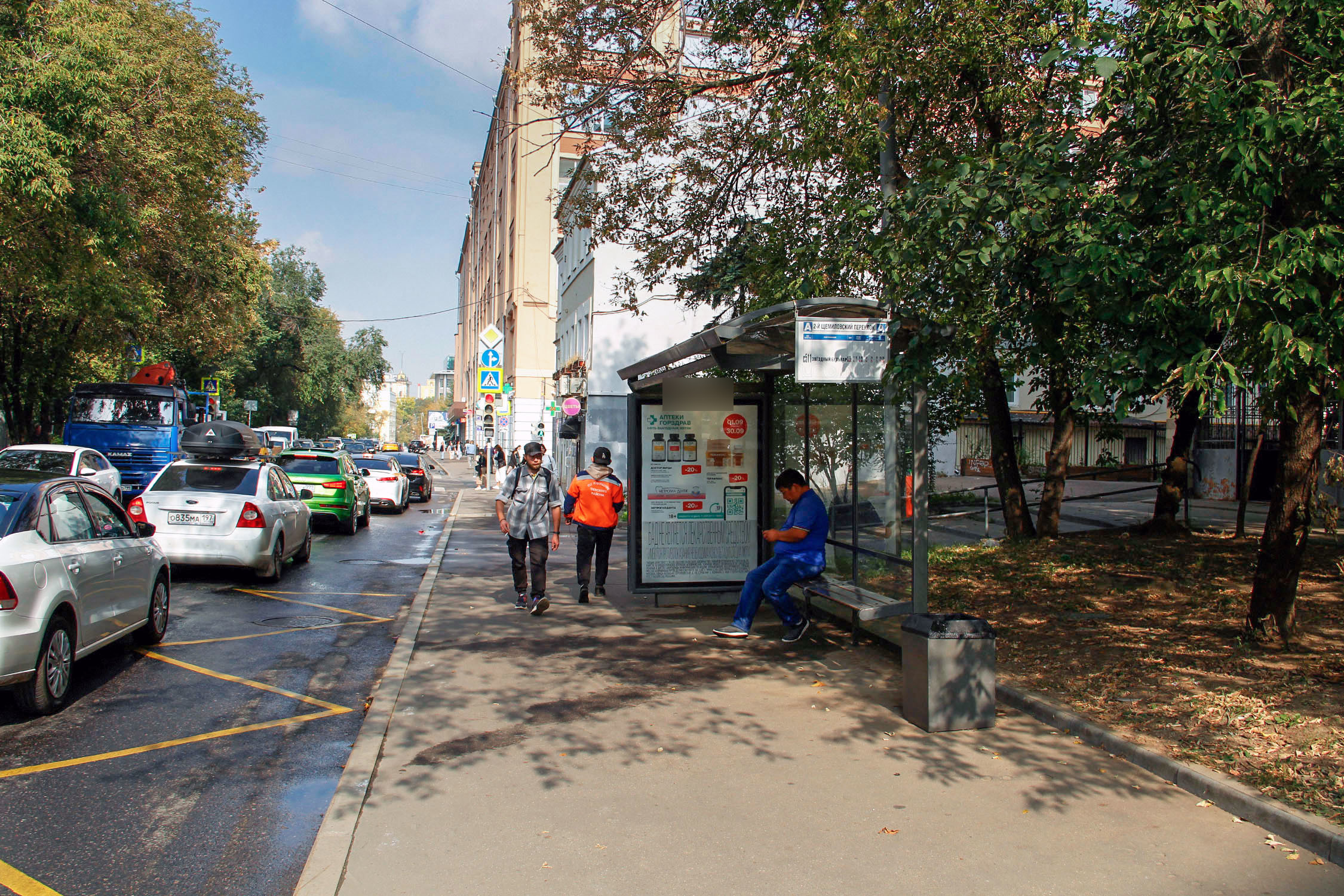 Фотография рекламного носителя, тип: Остановка 1.8x1.2, адрес: Краснопролетарская ул., ост. 2-й Шемиловский пер., поз.2, Москва, Россия. Сторона А №334459