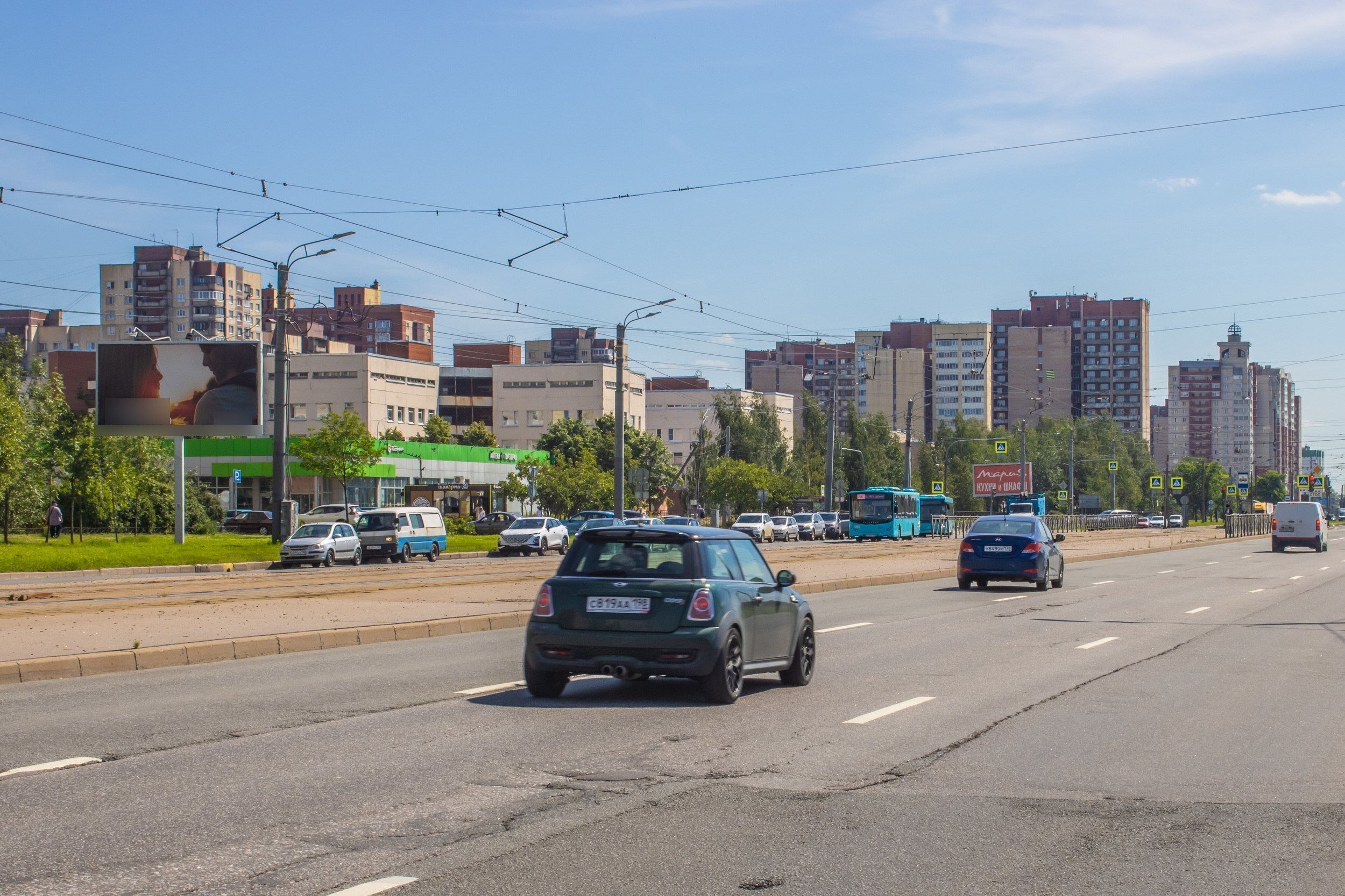 Фотография рекламного носителя, тип: Билборд 3x6, адрес: Бухарестская ул., д.130, корп.1, Санкт-Петербург, Россия. Сторона Б1 №757009