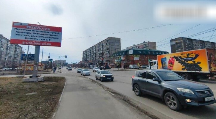 Фотография рекламного носителя, тип: Билборд 3x6, адрес: Стахановская ул. X Советская ул., Барнаул, Алтайский край, Россия. Сторона B №1375951