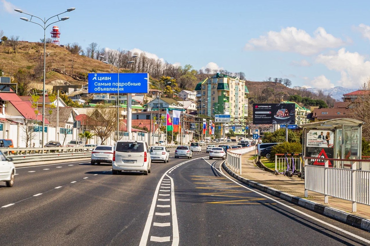 Фотография рекламного носителя, тип: Суперсайт 5x15, адрес: Мира ул., д.155, Адлер, Краснодарский край, Россия. Сторона Б1-Б10 №956747