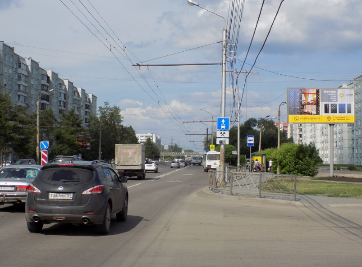 Фотография рекламного носителя, тип: Билборд 3x6, адрес: Металлургов ул., д.38, Красноярск, Красноярский край, Россия. Сторона А1-А3 №779864