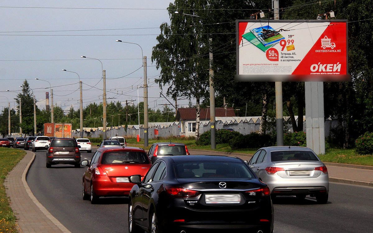 Фотография рекламного носителя, тип: Билборд 3x6, адрес: Суздальский пр-т., д.93, корп.1, Санкт-Петербург, Россия. Сторона A №172957