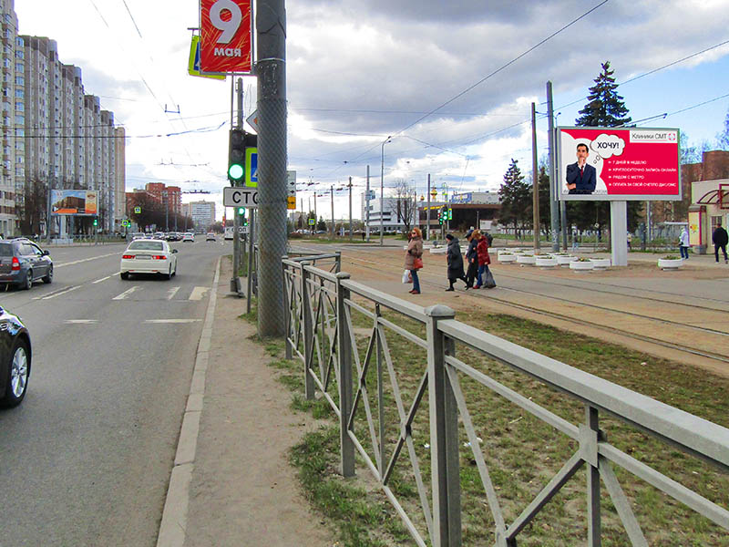 Фотография рекламного носителя, тип: Билборд 3x6, адрес: Ветеранов пр-т., д.117 Х Партизана Германа ул., д.14, корп.5, Санкт-Петербург, Россия. Сторона A1-А10 №169245